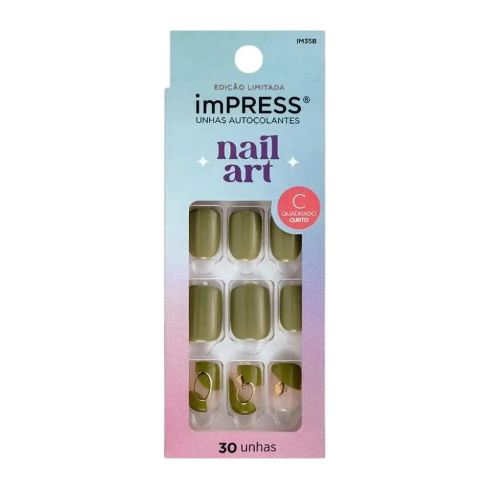 Unhas Autocolantes Kiss Impress Nail Art Before Sunrise Quadrado Curto C/30un Im35b