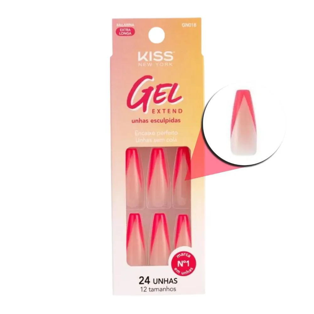 Unhas Postiças Kiss Ny Gel Extend Bailarina com 24un Gn01b