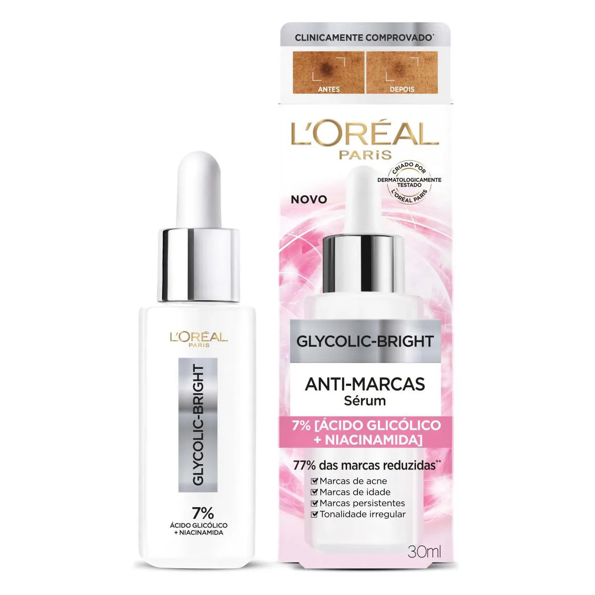 Sérum Facial Anti-Marcas L'oréal Paris Glycolic Bright Iluminador com Ácido Glicólico 30ml