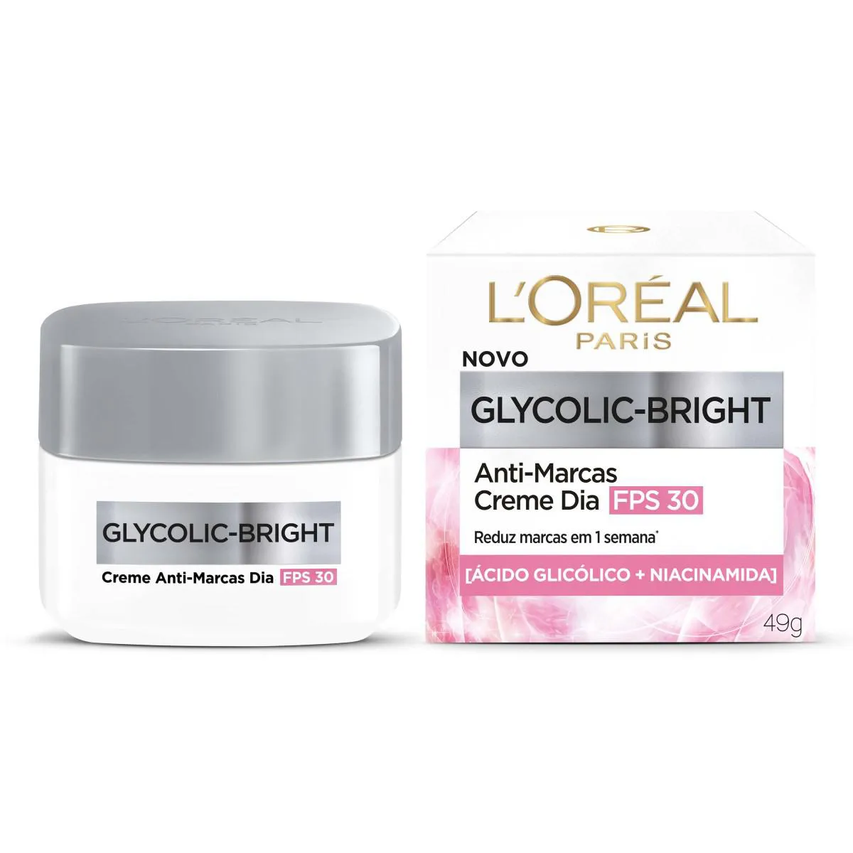Creme Facial Anti-Marcas Dia L'oréal Paris Glycolic Bright FPS 30 Tratamento e Proteção Antimanchas 49g