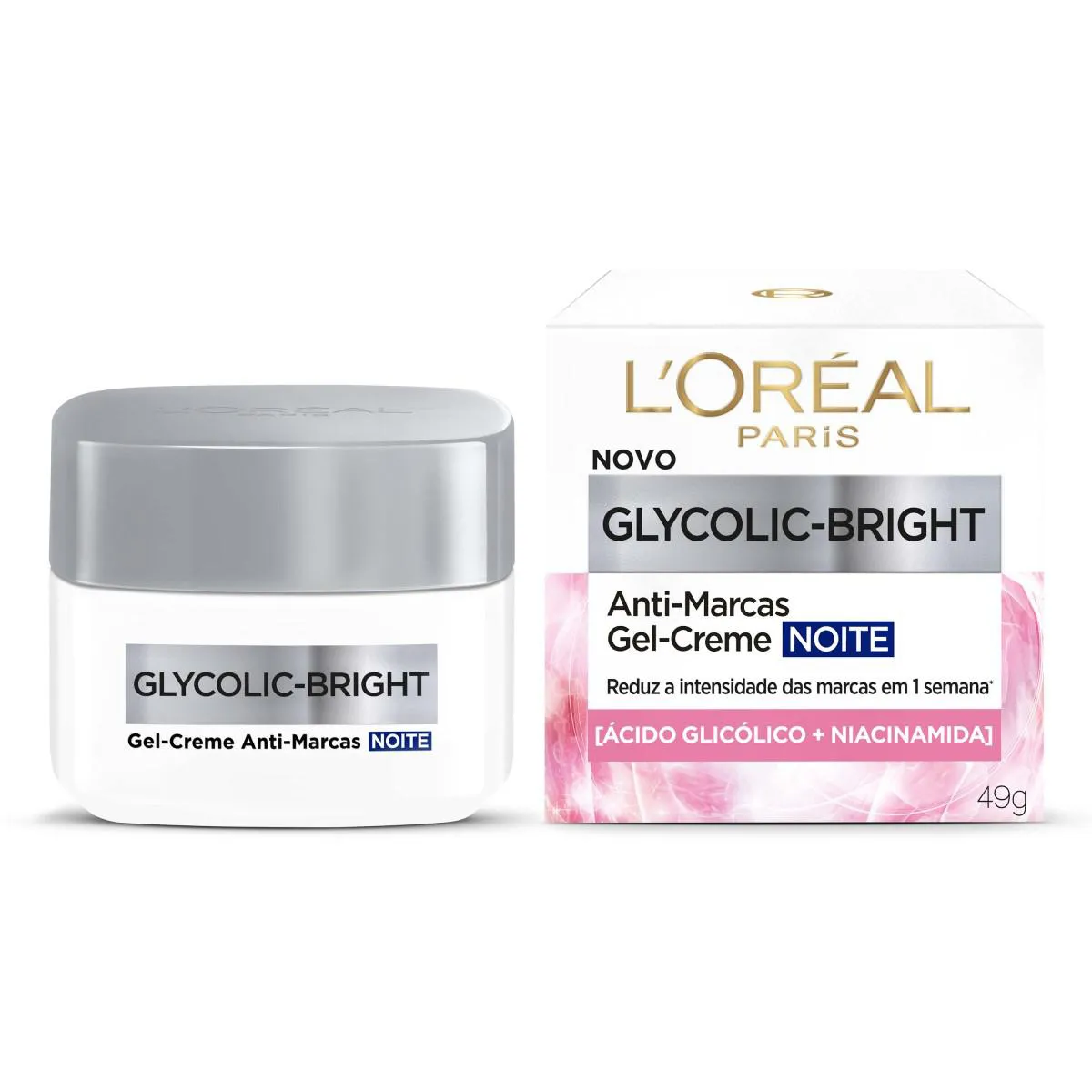 Gel-Creme Facial Anti-Marcas Noite L'oréal Paris Glycolic Bright Tratamento Intensivo de Manchas 49g