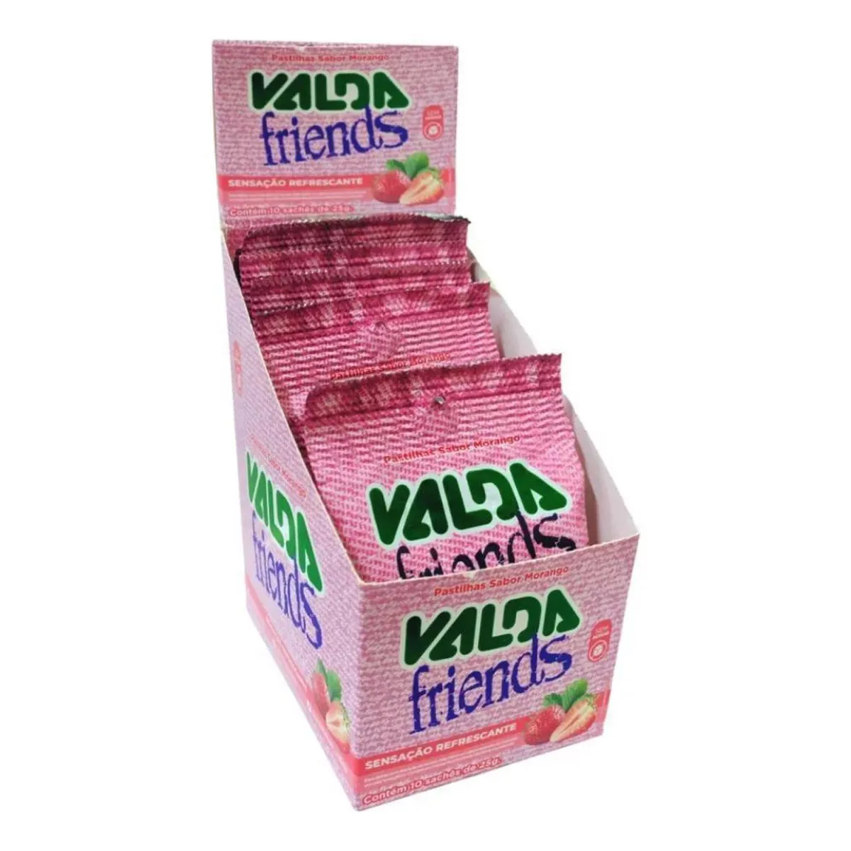 Valda Friends Pastilha Sabor Morango 10 Sachês de 25g Cada