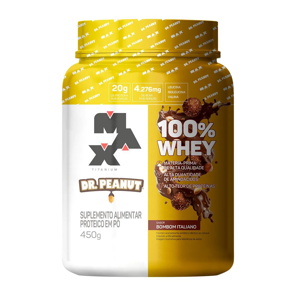 100% Whey Max Titanium Dr. Peanut Bombom Italiano 450g