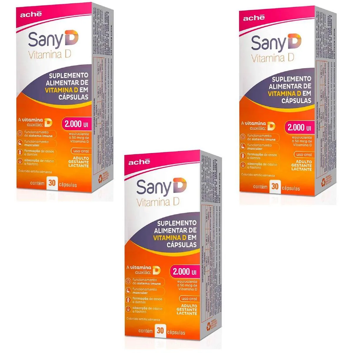 Kit 03 Suplemento Sany D 2.000ui com 30 cápsulas – Ache