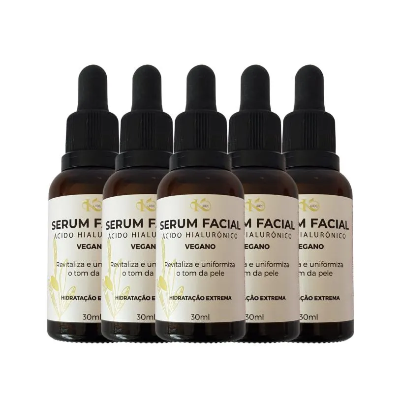 Kit 05 Sérum Facial Vegano Ácido Hialurônico 30Ml Kuide