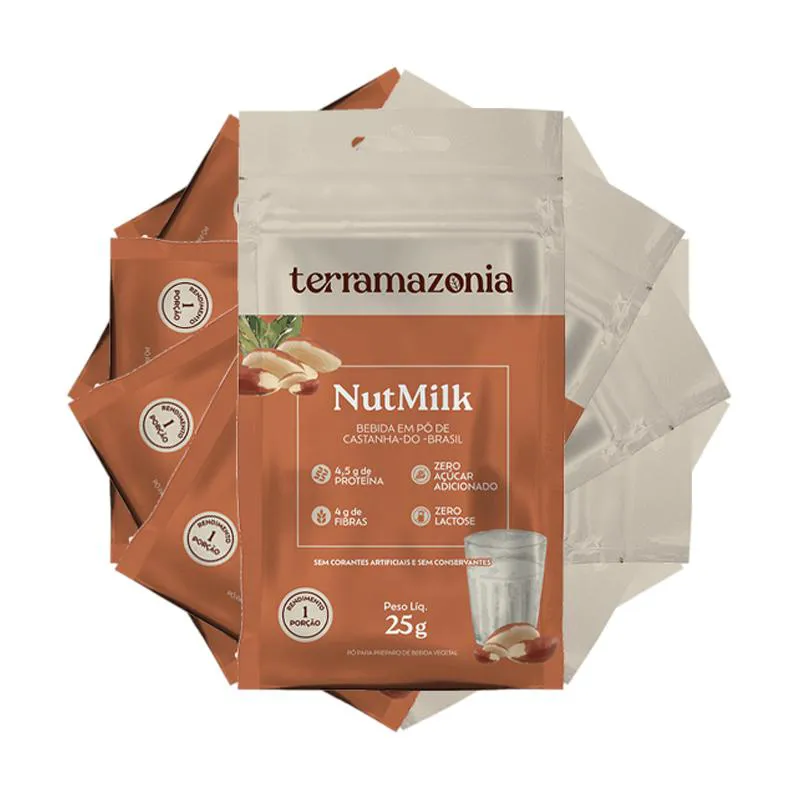 Kit 6x: Bebida Vegetal de Castanha do Pará em Pó Nutmilk Sachê Terramazônia 25g