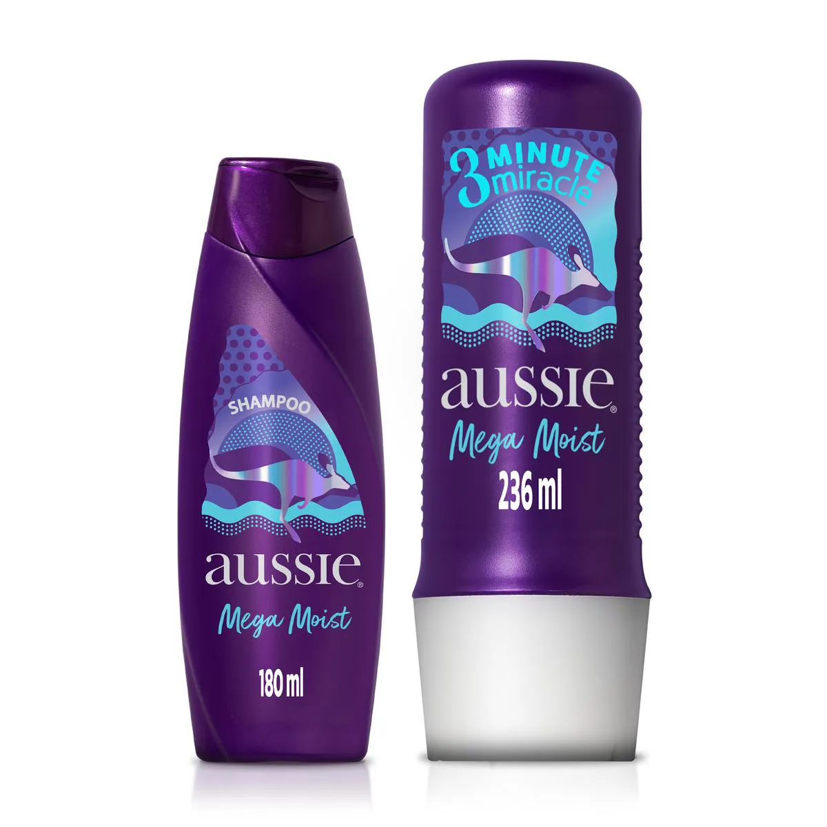 Kit Aussie Mega Moist Shampoo 180ml + Creme de Tratamento 3 Minute Miracle 236ml