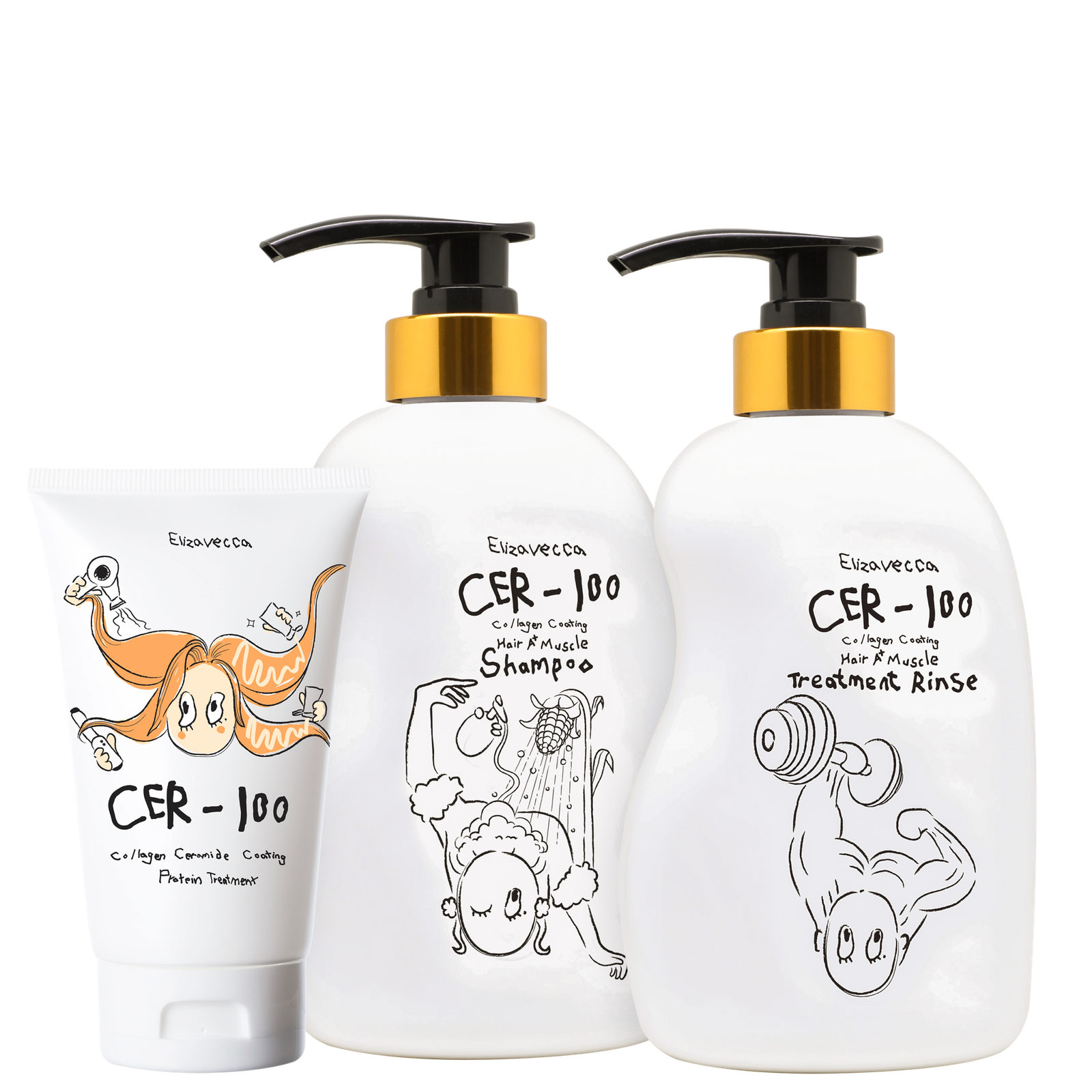 Kit Elizavecca CER-100 Collagen Coating Hair A+ Muscle + Ceramide Coating Protein Treatment (3 Produtos)