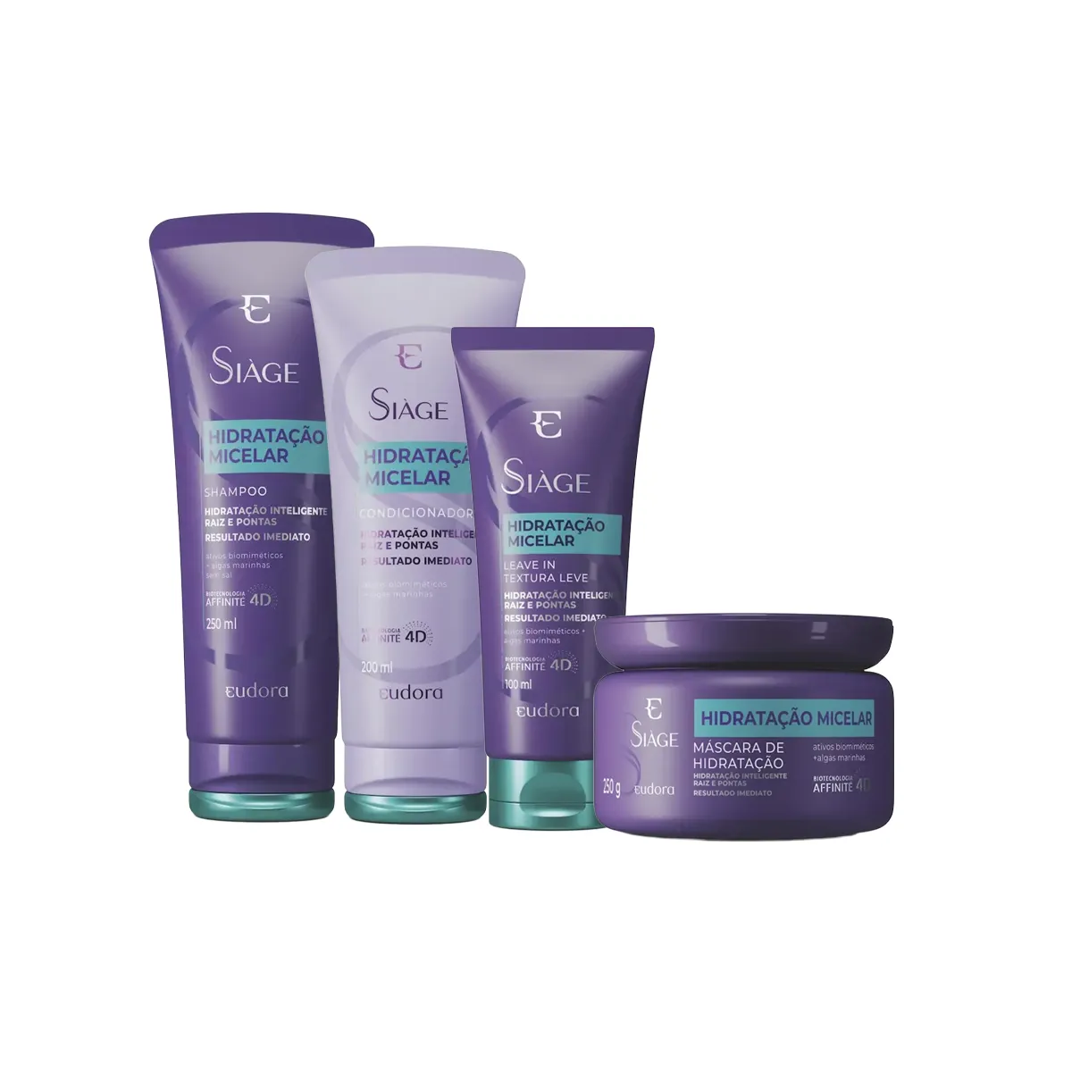 Kit Eudora Siàge Hidratação Micelar Shampoo 250ml + Condicionador 250ml + Máscara 250g + Leave-In 100ml