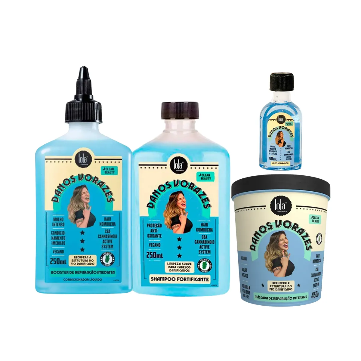 Kit Lola Cosmetics Danos Vorazes Shampoo 250ml + Condicionador 250ml + Óleo Reparador 50ml + Máscara de Reparação 450g