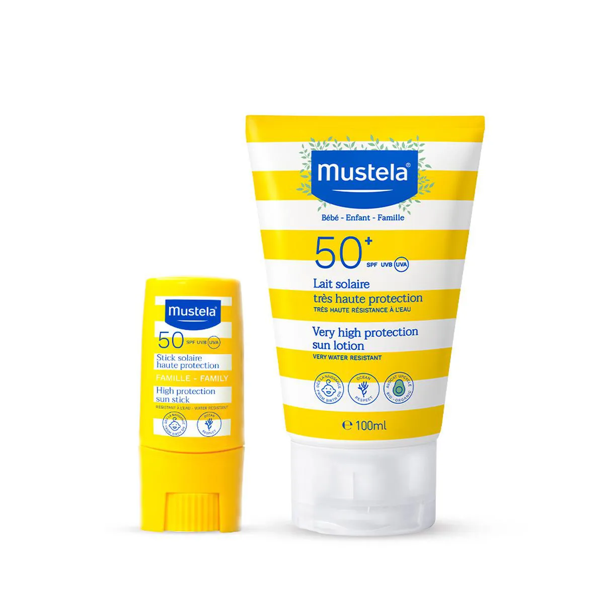Kit Mustela Infantil Proteção Solar Stick Facial FPS 50 8g + Protetor Solar Rosto e Corpo FPS 50+ 100ml