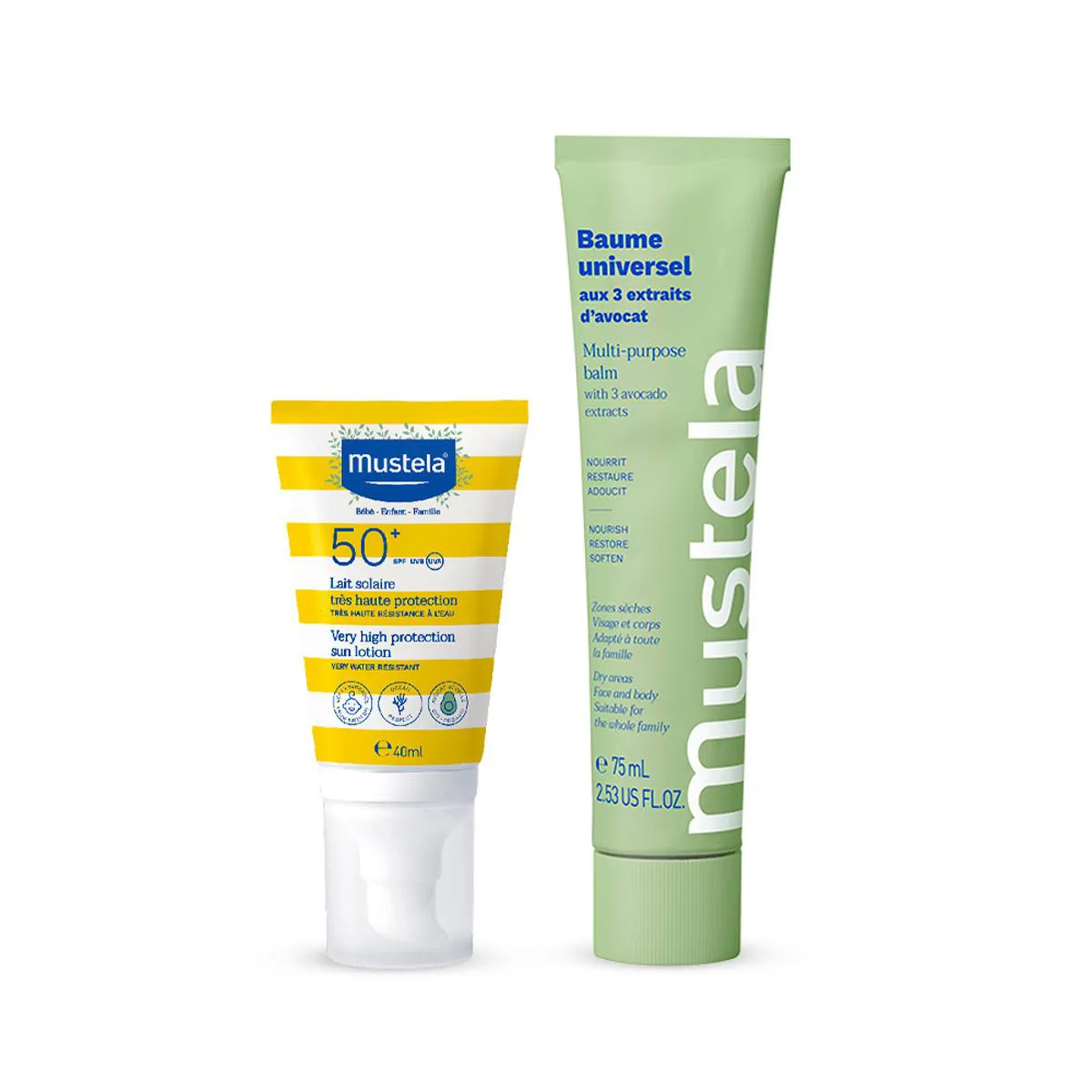 Kit Mustela Protetor Solar Facial Loção FPS 50+ 40ml + Bálsamo Hidratante Multifuncional 75ml