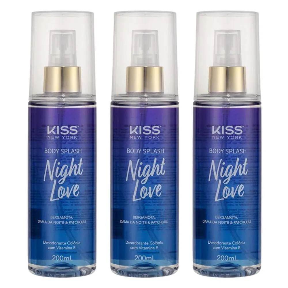 Kit Night Love Kiss New York Body Splash 200ml – Desodorante Colônia Feminino 3 unidades