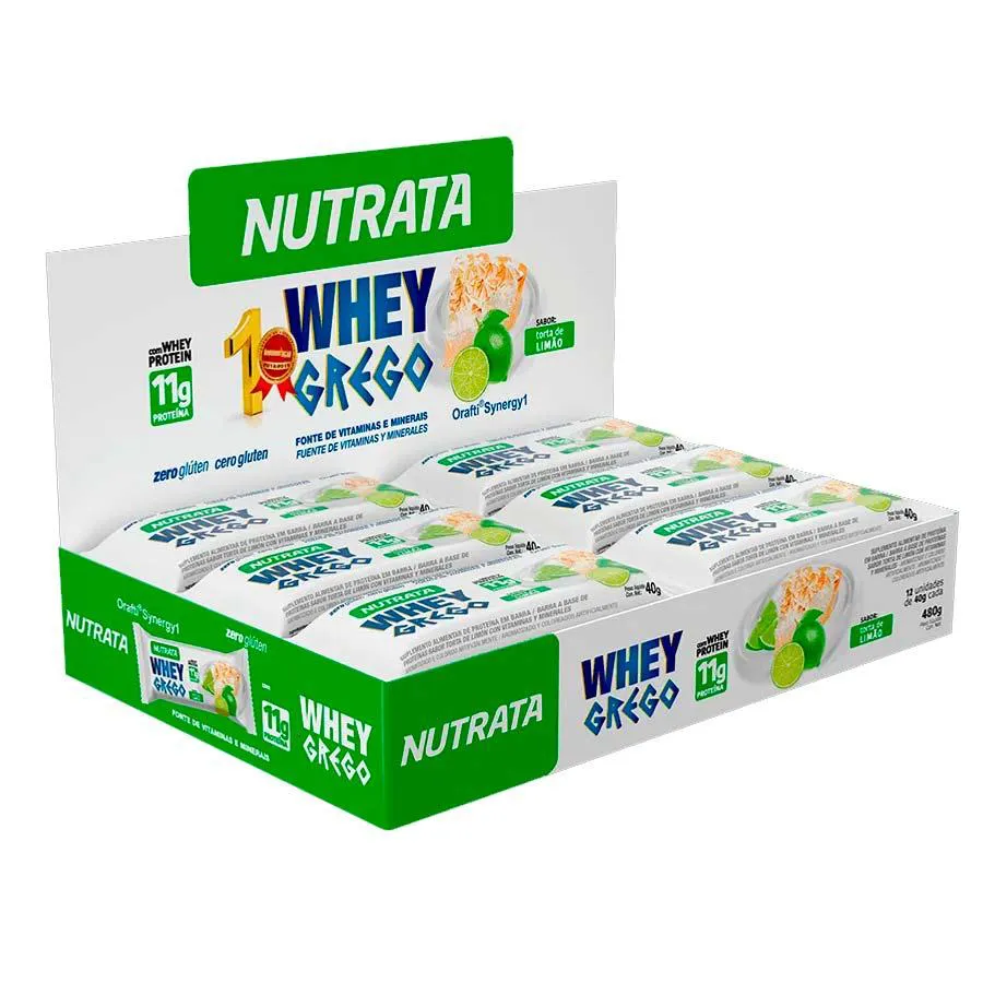 Whey Grego Bar Barrinha Sabor Torta de Limao Display C/ 12