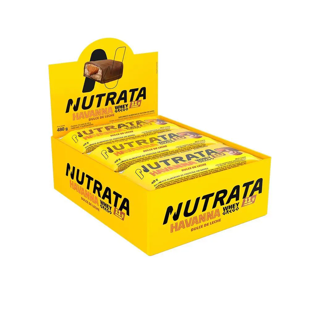 Whey Grego Bar Sabor Dulce de Leche Havanna Nutrata Display 12 Unidades