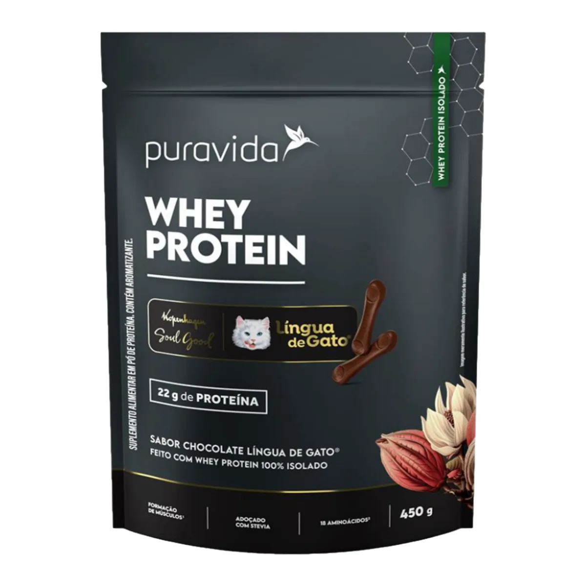 Whey Protein Puravida Língua de Gato Sachê 450g